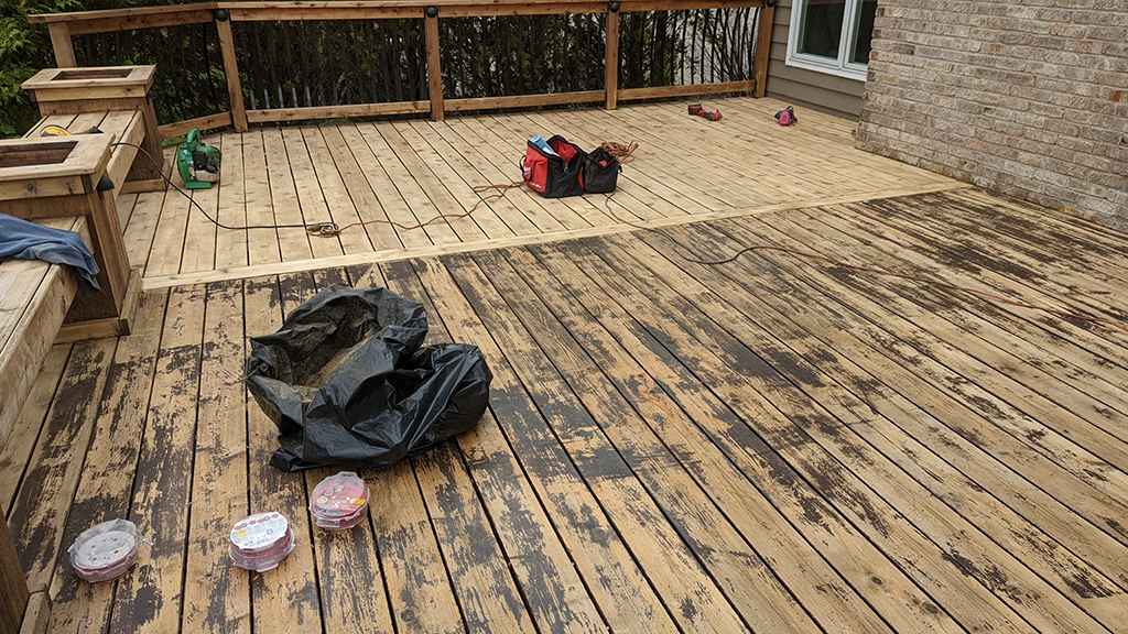 sanding deck before staining